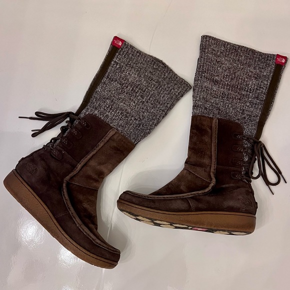 Northface size 8.5 Brown Alana Mid Knit Cuff Nubuck Suede Winter Boots - Picture 2 of 7
